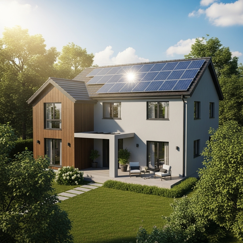 Maison équipée de panneaux solaires